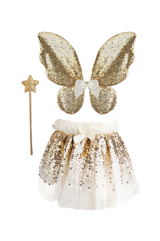 Gracious Gold Sequins Skirt, Wings, & Wand, Size 4-6 - JKA Toys