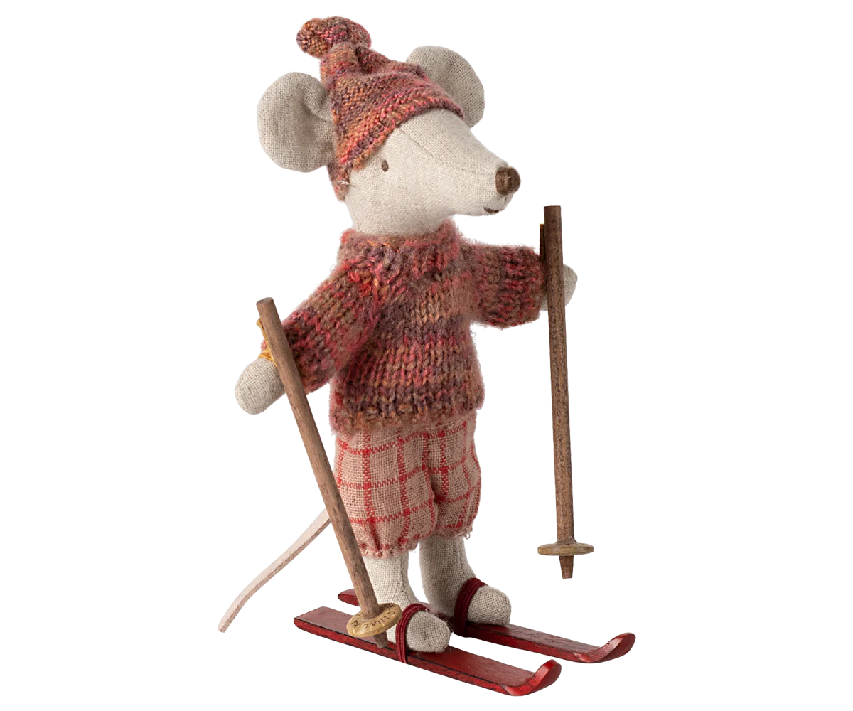 Maileg Winter Big Sister Mouse with Ski Set - Rose