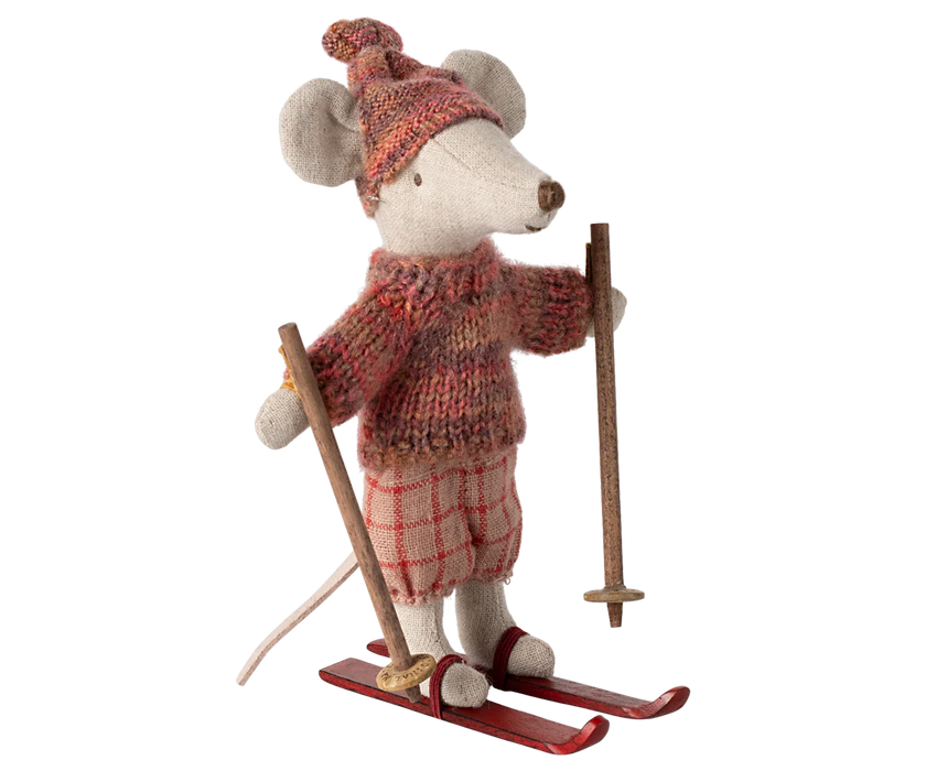 Maileg Winter Big Sister Mouse with Ski Set - Rose