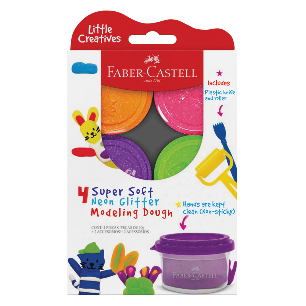 Little Creatives 4 Super Soft Neon Glitter Modeling Dough - JKA Toys