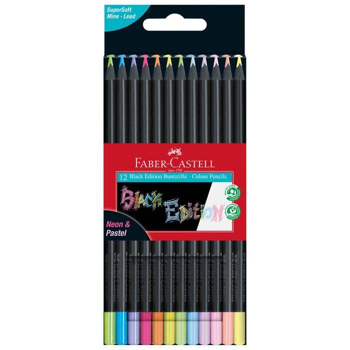 12 Color Pencils Black Edition - Neon & Pastel - JKA Toys