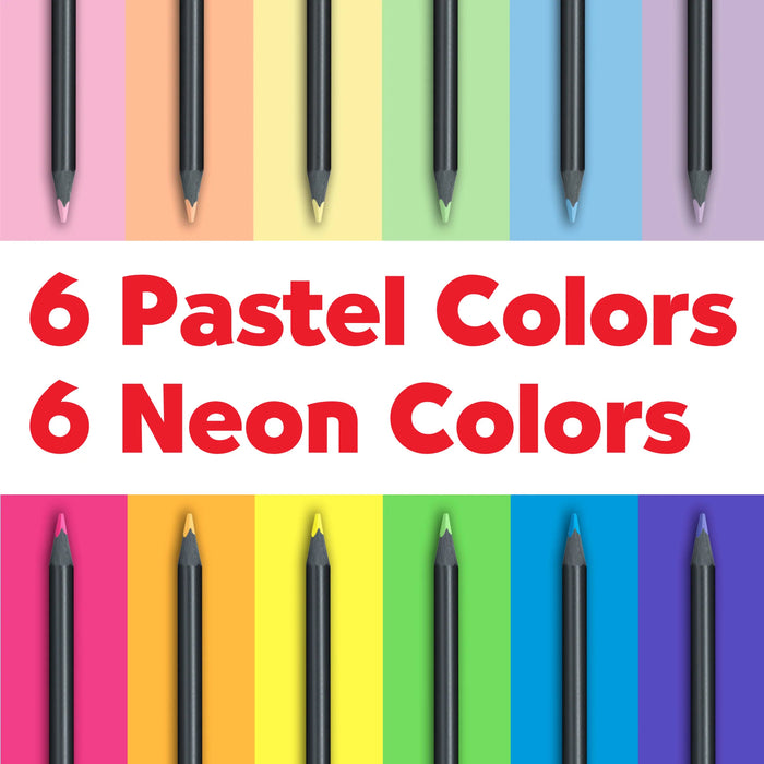 12 Color Pencils Black Edition - Neon & Pastel - JKA Toys