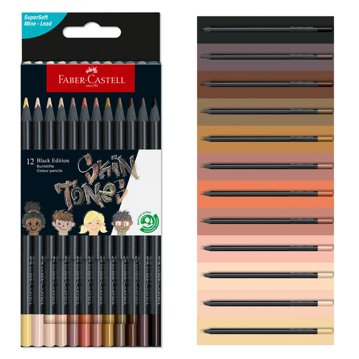 Faber-Castell 12 Color Pencils Black Edition - Skin Tones - JKA Toys