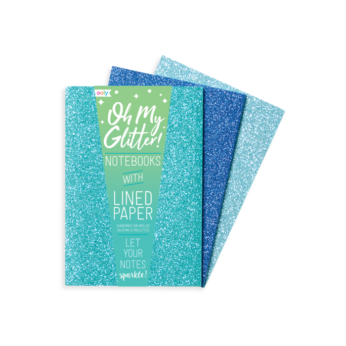 Oh My Glitter! Aquamarine & Sapphire Lined Notebooks - Set of 3 - JKA Toys