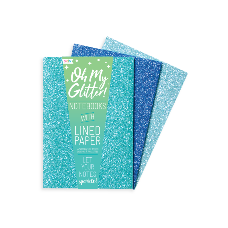 Oh My Glitter! Aquamarine & Sapphire Lined Notebooks - Set of 3 - JKA Toys