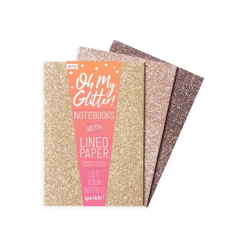 Oh My Glitter! Gold & Bronze Lined Notebooks - Set of 3 - JKA Toys