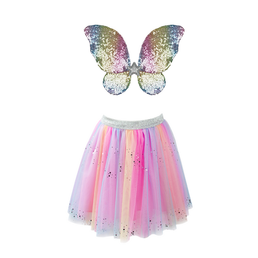 Rainbow Sequins Skirt, Wings, & Wand Size 4-6 - JKA Toys